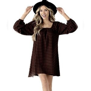 Zara Gingham Babydoll Tunic/Dress in Burnt Orange/Black